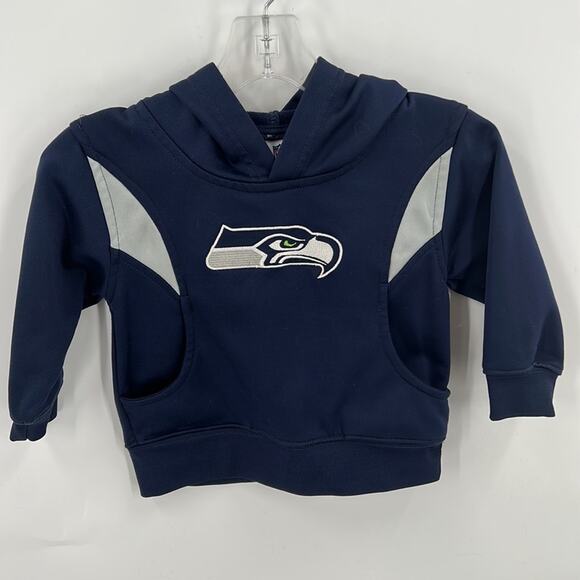 Seahawks NFL Apparel Toddler Kids Navy Blue Hoody with Front Pouch Size 2 t - Picture 2 of 11